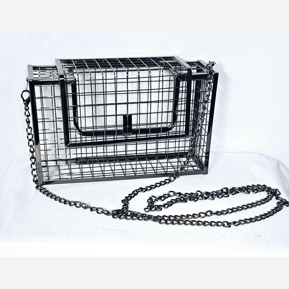 Womens Metal Square Chain Net Cage Bag